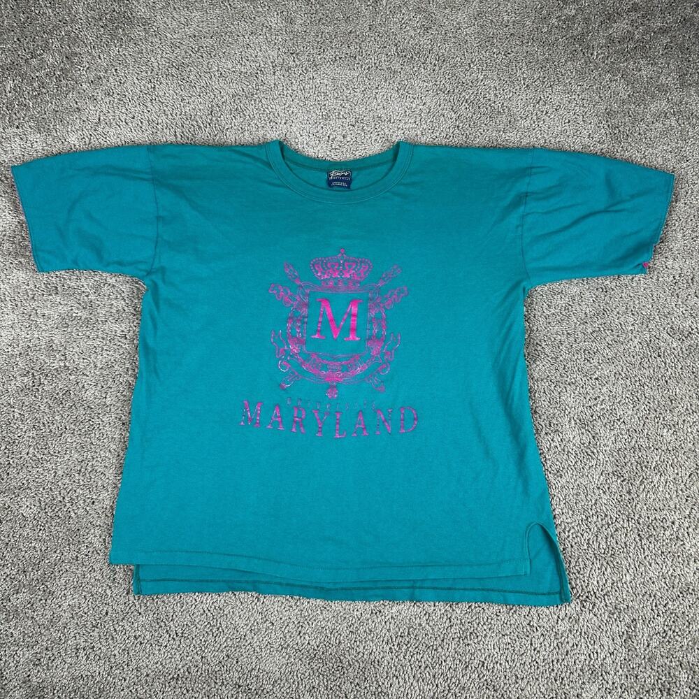 VINTAGE University Of Maryland Shirt Mens XL Blue Coat Of Arms Single Stitch